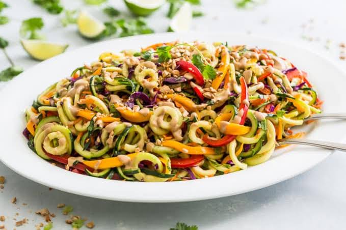 Rainbow Pad Thai Zucchini Noodle Salad